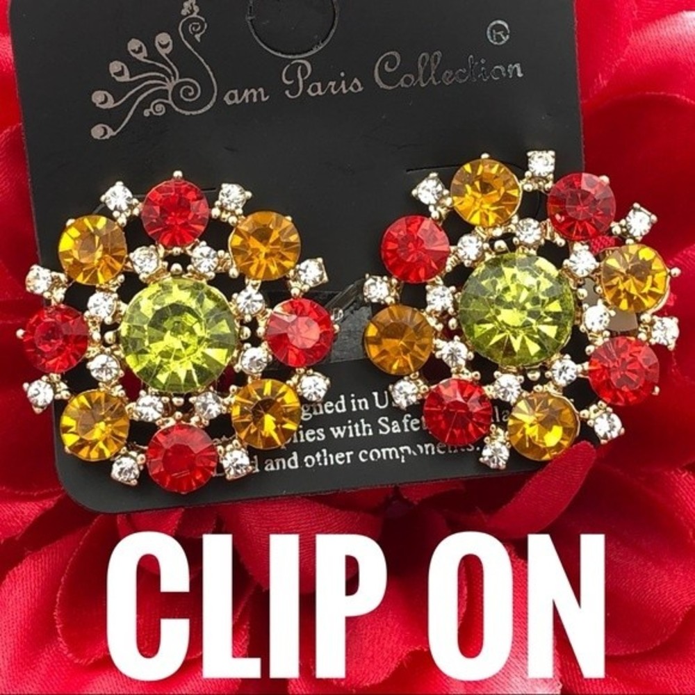 Multicolor Rhinestone Clip On Earrings